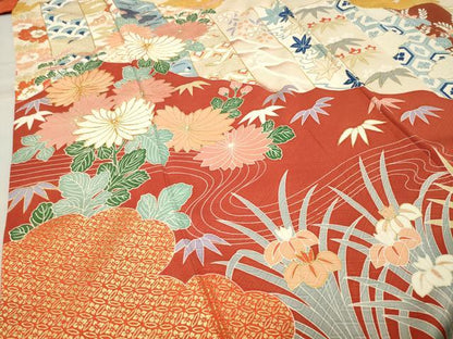 平和屋着物●豪華振袖 駒刺繍 雲重ね松竹梅文 金彩 正絹 逸品 CABC8058gh