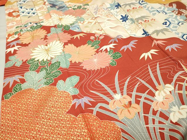 平和屋着物●豪華振袖 駒刺繍 雲重ね松竹梅文 金彩 正絹 逸品 CABC8058gh
