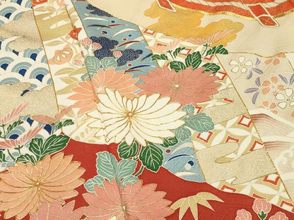 平和屋着物●豪華振袖 駒刺繍 雲重ね松竹梅文 金彩 正絹 逸品 CABC8058gh