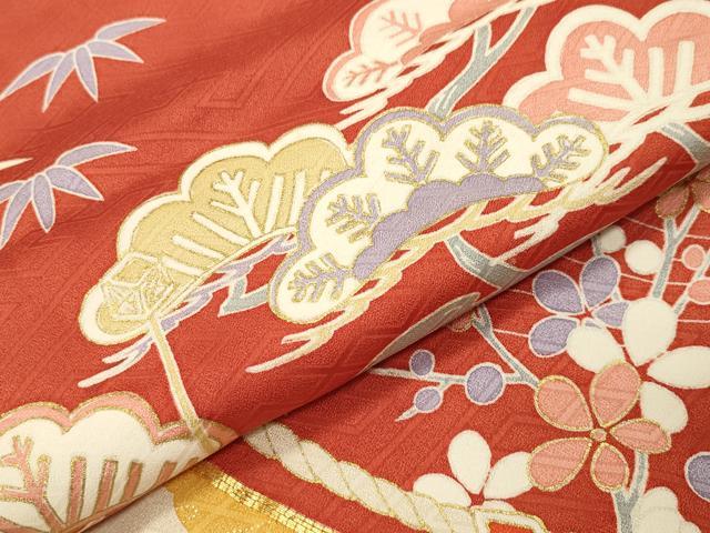 平和屋着物●豪華振袖 駒刺繍 雲重ね松竹梅文 金彩 正絹 逸品 CABC8058gh