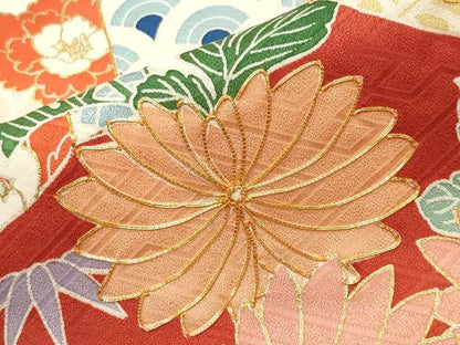 平和屋着物●豪華振袖 駒刺繍 雲重ね松竹梅文 金彩 正絹 逸品 CABC8058gh