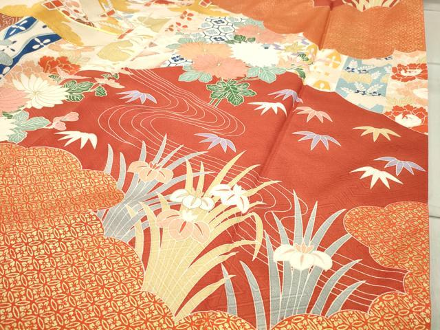 平和屋着物●豪華振袖 駒刺繍 雲重ね松竹梅文 金彩 正絹 逸品 CABC8058gh