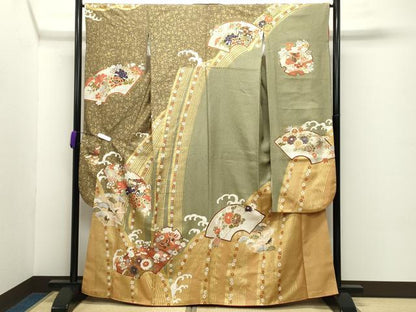 平和屋着物●豪華振袖 地紙御所車飛鶴花蝶文 金彩 正絹 逸品 CABC8059gh