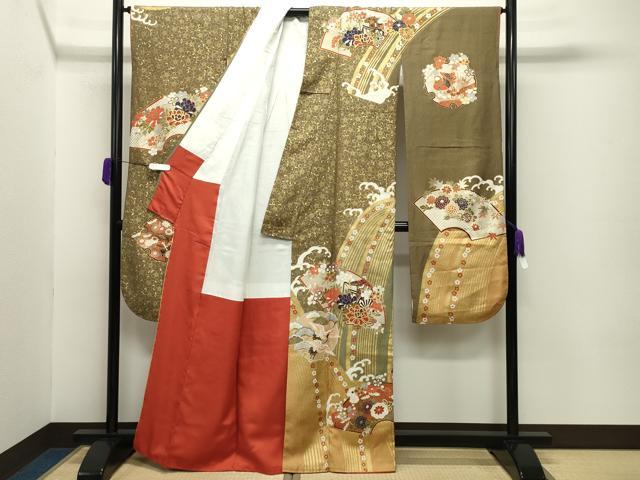 平和屋着物●豪華振袖 地紙御所車飛鶴花蝶文 金彩 正絹 逸品 CABC8059gh