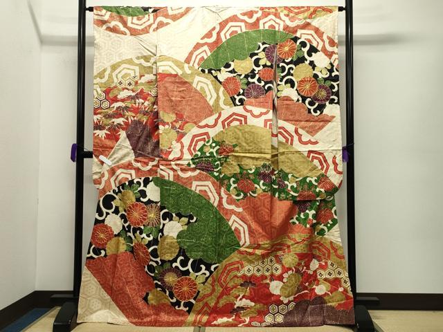 平和屋着物●豪華振袖 駒刺繍 花唐草文 金彩 正絹 逸品 CABC8060gh