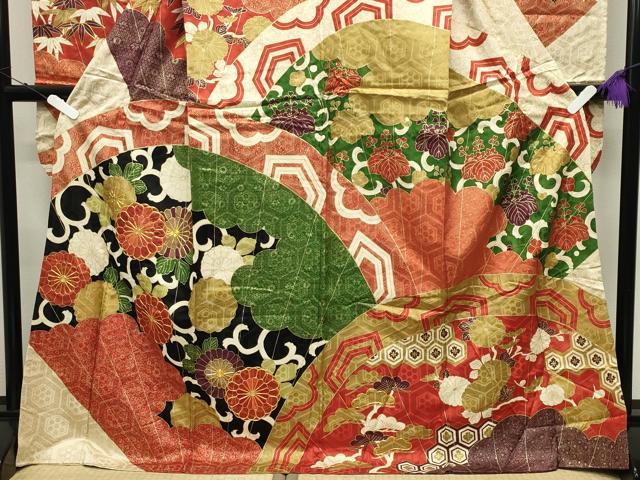 平和屋着物●豪華振袖 駒刺繍 花唐草文 金彩 正絹 逸品 CABC8060gh