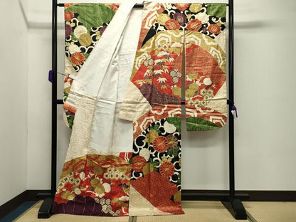平和屋着物●豪華振袖 駒刺繍 花唐草文 金彩 正絹 逸品 CABC8060gh