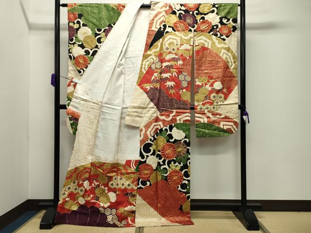 平和屋着物●豪華振袖 駒刺繍 花唐草文 金彩 正絹 逸品 CABC8060gh