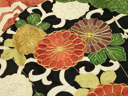 平和屋着物●豪華振袖 駒刺繍 花唐草文 金彩 正絹 逸品 CABC8060gh