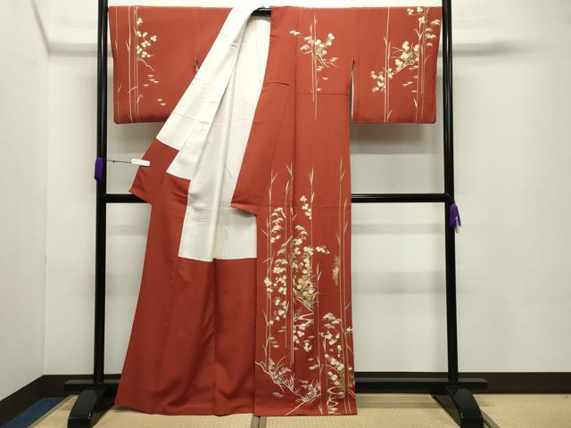 平和屋着物●訪問着 駒刺繍 草花文 金彩 正絹 逸品 CABC8062gh