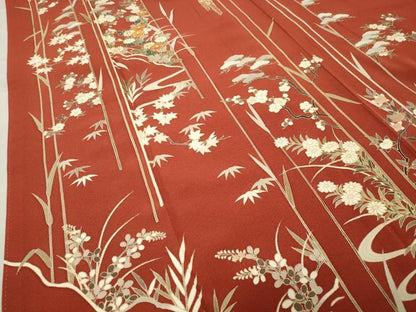 平和屋着物●訪問着 駒刺繍 草花文 金彩 正絹 逸品 CABC8062gh