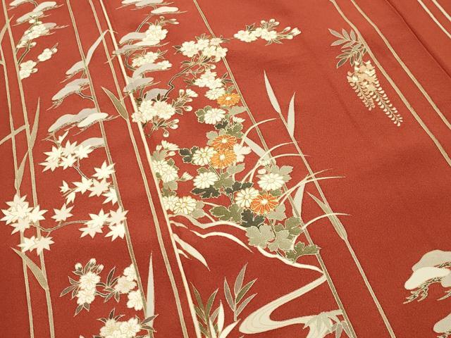 平和屋着物●訪問着 駒刺繍 草花文 金彩 正絹 逸品 CABC8062gh