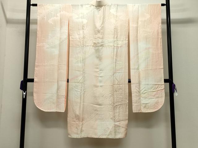 平和屋着物●振袖用長襦袢 無双仕立て 渡橋花地紋 暈し染め 伊勢丹扱い 半衿刺繍 正絹 逸品 CABC8065gh