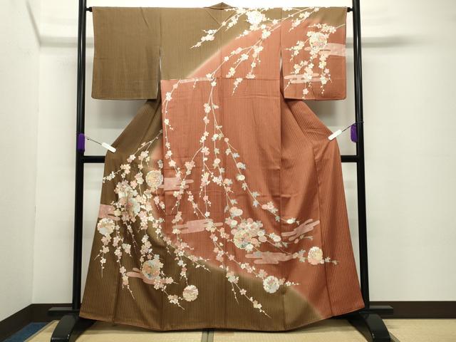 平和屋着物●訪問着 駒刺繍 雪輪松竹梅文 暈し染め 金銀彩 正絹 逸品 CABC8069gh