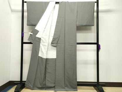 平和屋着物●上質な色無地 鼠色 正絹 逸品 CABC8070gh