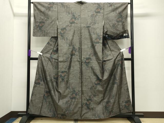 平和屋着物●本場大島紬 更紗花唐草文 反端付き 正絹 逸品 CABC8090gh
