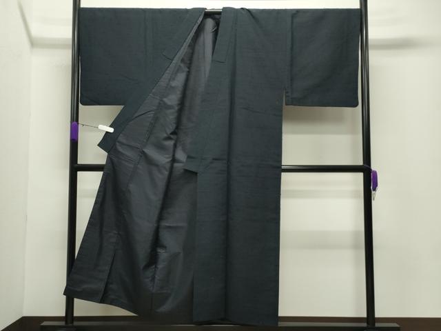 平和屋着物●男性 髭紬 アンサンブル 色無地 漆黒色 正絹 逸品 CABC8091gh