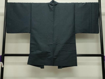 平和屋着物●男性 髭紬 アンサンブル 色無地 漆黒色 正絹 逸品 CABC8091gh