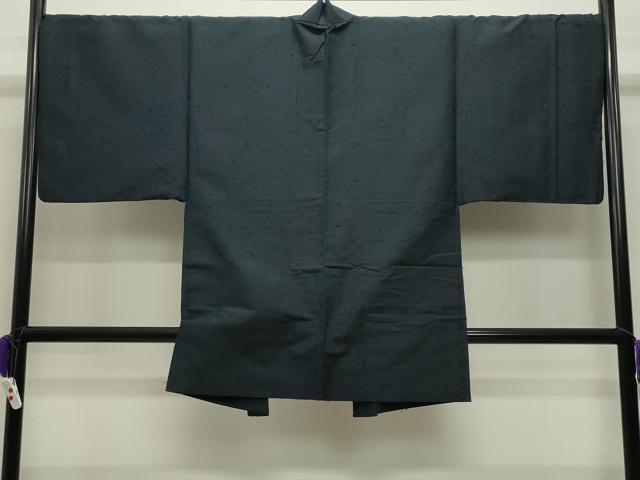 平和屋着物●男性 髭紬 アンサンブル 色無地 漆黒色 正絹 逸品 CABC8091gh