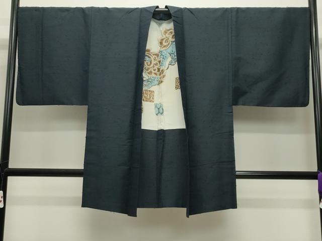 平和屋着物●男性 髭紬 アンサンブル 色無地 漆黒色 正絹 逸品 CABC8091gh