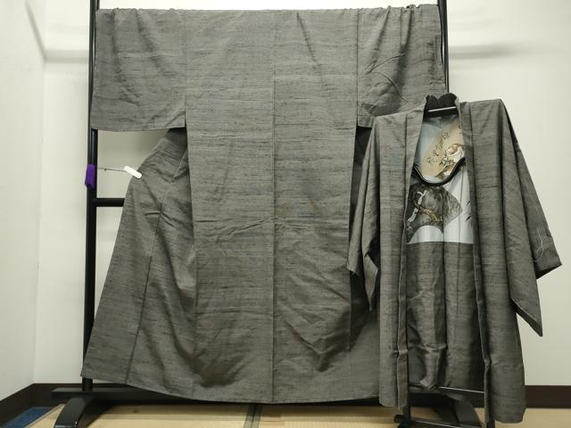 平和屋着物●男性 紬 アンサンブル 霞文 キングサイズ 正絹 逸品 未使用 CABC8092gh