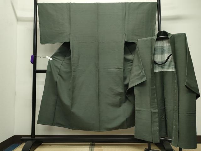 平和屋着物●男性 紬 アンサンブル 色無地 岩井茶色 正絹 逸品 未使用 CABC8093gh