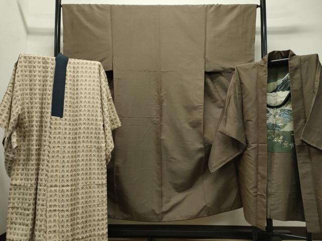 平和屋着物●男性 紬 アンサンブル・長襦袢セット 120亀甲 総詰め 正絹 逸品 CABC8095gh