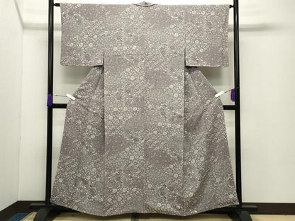 平和屋着物●上質な小紋 型染め 花唐草文 鬼しぼ縮緬 正絹 逸品 未使用 CABC8096gh