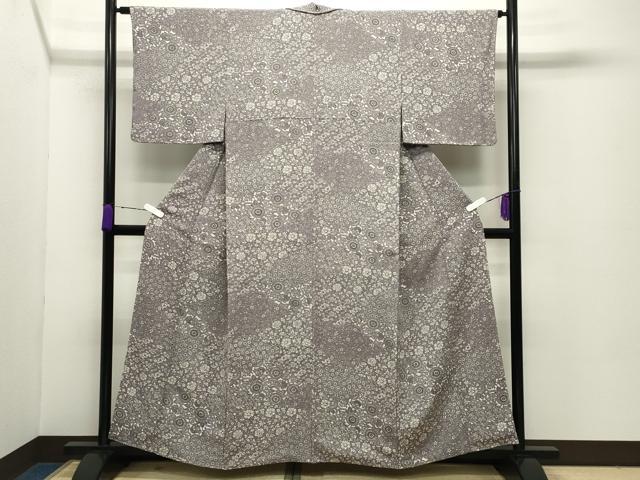 平和屋着物●上質な小紋 型染め 花唐草文 鬼しぼ縮緬 正絹 逸品 未使用 CABC8096gh