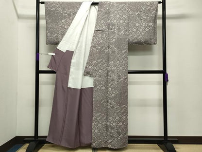 平和屋着物●上質な小紋 型染め 花唐草文 鬼しぼ縮緬 正絹 逸品 未使用 CABC8096gh