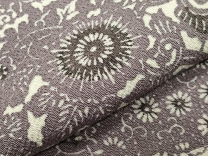 平和屋着物●上質な小紋 型染め 花唐草文 鬼しぼ縮緬 正絹 逸品 未使用 CABC8096gh