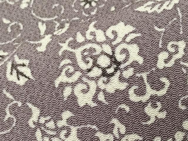 平和屋着物●上質な小紋 型染め 花唐草文 鬼しぼ縮緬 正絹 逸品 未使用 CABC8096gh