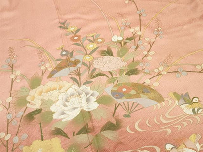 平和屋着物●訪問着 鴛鴦扇面花文 暈し染め 金彩 正絹 逸品 CABC8101gh