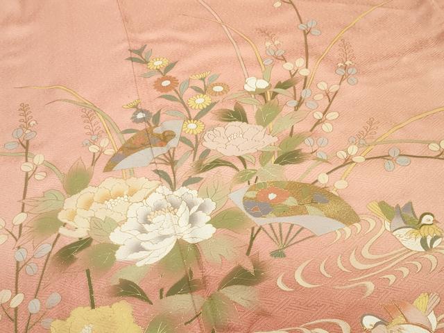 平和屋着物●訪問着 鴛鴦扇面花文 暈し染め 金彩 正絹 逸品 CABC8101gh