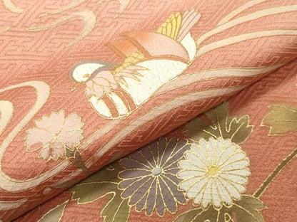 平和屋着物●訪問着 鴛鴦扇面花文 暈し染め 金彩 正絹 逸品 CABC8101gh