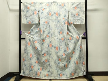 平和屋着物●小千谷紬 枝花文 正絹 逸品 未使用 CABC8103gh