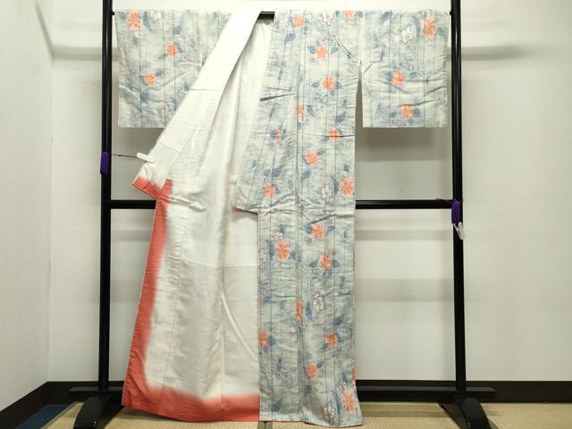 平和屋着物●小千谷紬 枝花文 正絹 逸品 未使用 CABC8103gh