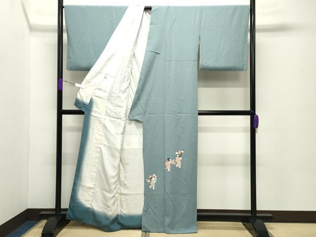 平和屋着物●色留訪問着 友禅 童子遊び たたき染め 正絹 逸品 CABC8104gh