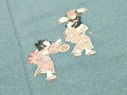 平和屋着物●色留訪問着 友禅 童子遊び たたき染め 正絹 逸品 CABC8104gh