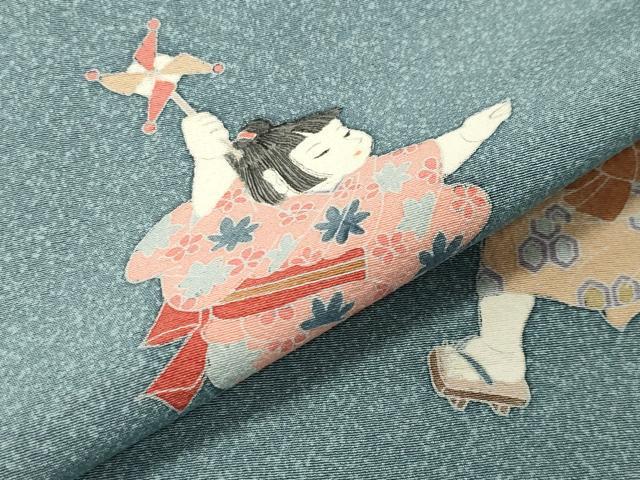 平和屋着物●色留訪問着 友禅 童子遊び たたき染め 正絹 逸品 CABC8104gh