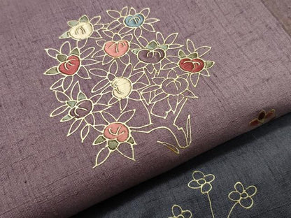 平和屋着物●訪問着 紬地 玉虫 駒刺繍 草花文 金彩 やまと誂製 正絹 逸品 CABC8105gh