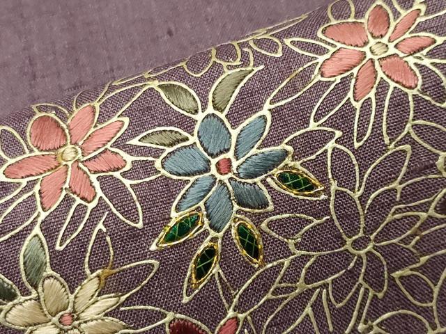 平和屋着物●訪問着 紬地 玉虫 駒刺繍 草花文 金彩 やまと誂製 正絹 逸品 CABC8105gh