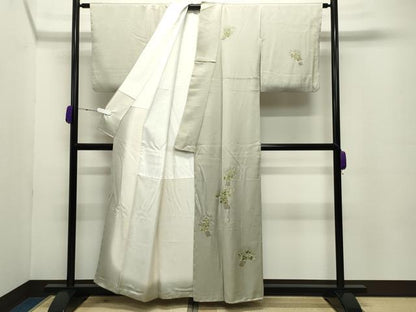 平和屋着物●訪問着 手描き 刺繍 草木文 正絹 逸品 CABC8107gh