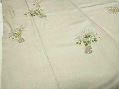 平和屋着物●訪問着 手描き 刺繍 草木文 正絹 逸品 CABC8107gh