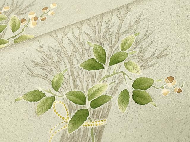 平和屋着物●訪問着 手描き 刺繍 草木文 正絹 逸品 CABC8107gh