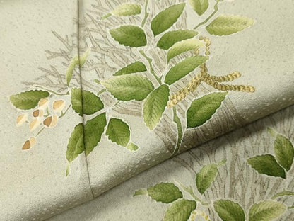 平和屋着物●訪問着 手描き 刺繍 草木文 正絹 逸品 CABC8107gh