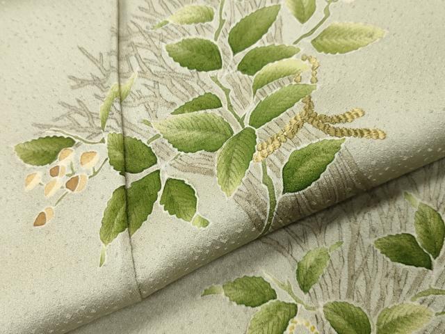 平和屋着物●訪問着 手描き 刺繍 草木文 正絹 逸品 CABC8107gh