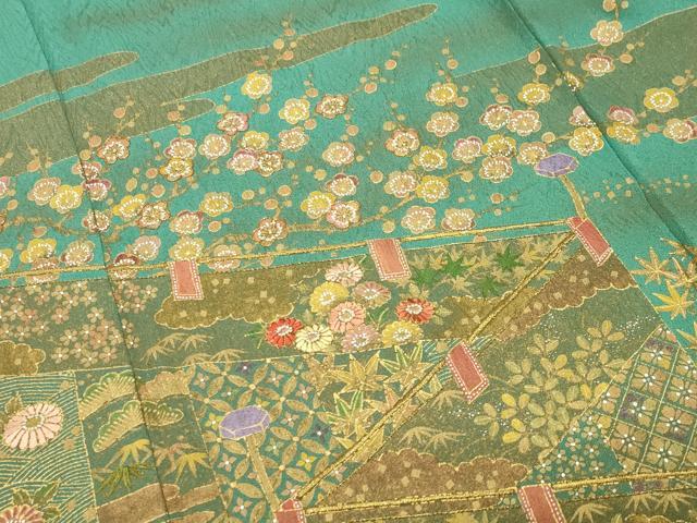 平和屋着物●中国三大刺繍 相良刺繍 色留袖 駒刺繍 松竹梅文 金彩 正絹 逸品 CABC8109gh