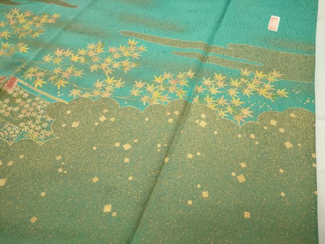 平和屋着物●中国三大刺繍 相良刺繍 色留袖 駒刺繍 松竹梅文 金彩 正絹 逸品 CABC8109gh