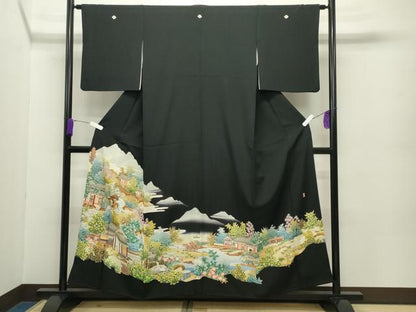 平和屋着物●本加賀友禅作家 北香園 黒留袖 風景文 正絹 逸品 CABC8111gh
